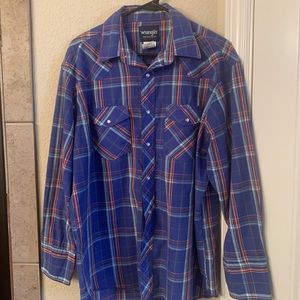 Mens XL Wrangler Pearl Snap Blue and Red